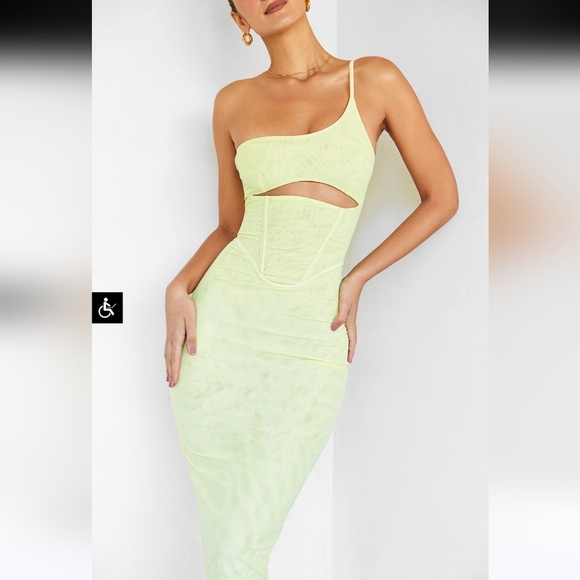 House Of CB MISTRESS ROCKS Heartfelt Lemon One Shoulder Corset MidiDress. LG - Picture 5 of 16